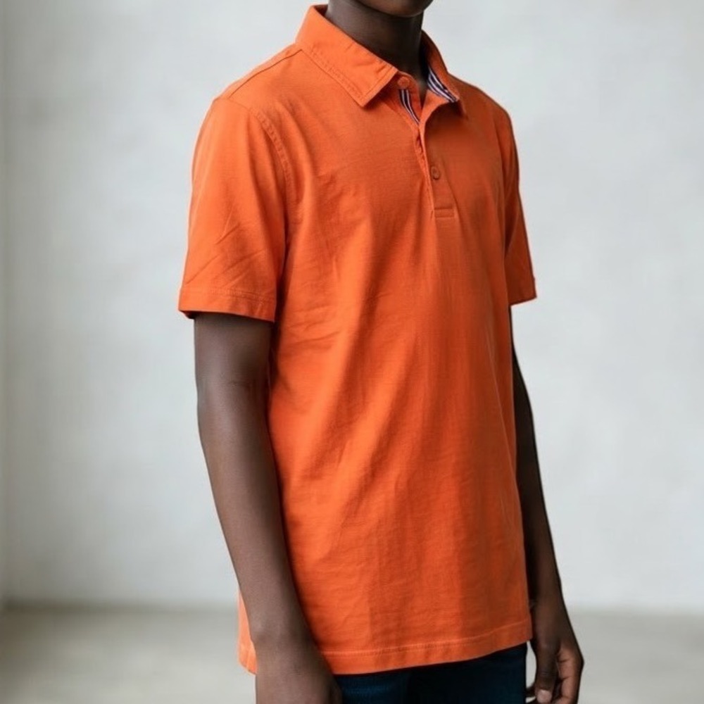 Bugatchi Polo Shirt Mens Medium Orange Mercerized Cotton Short Sleeve Solid Golf